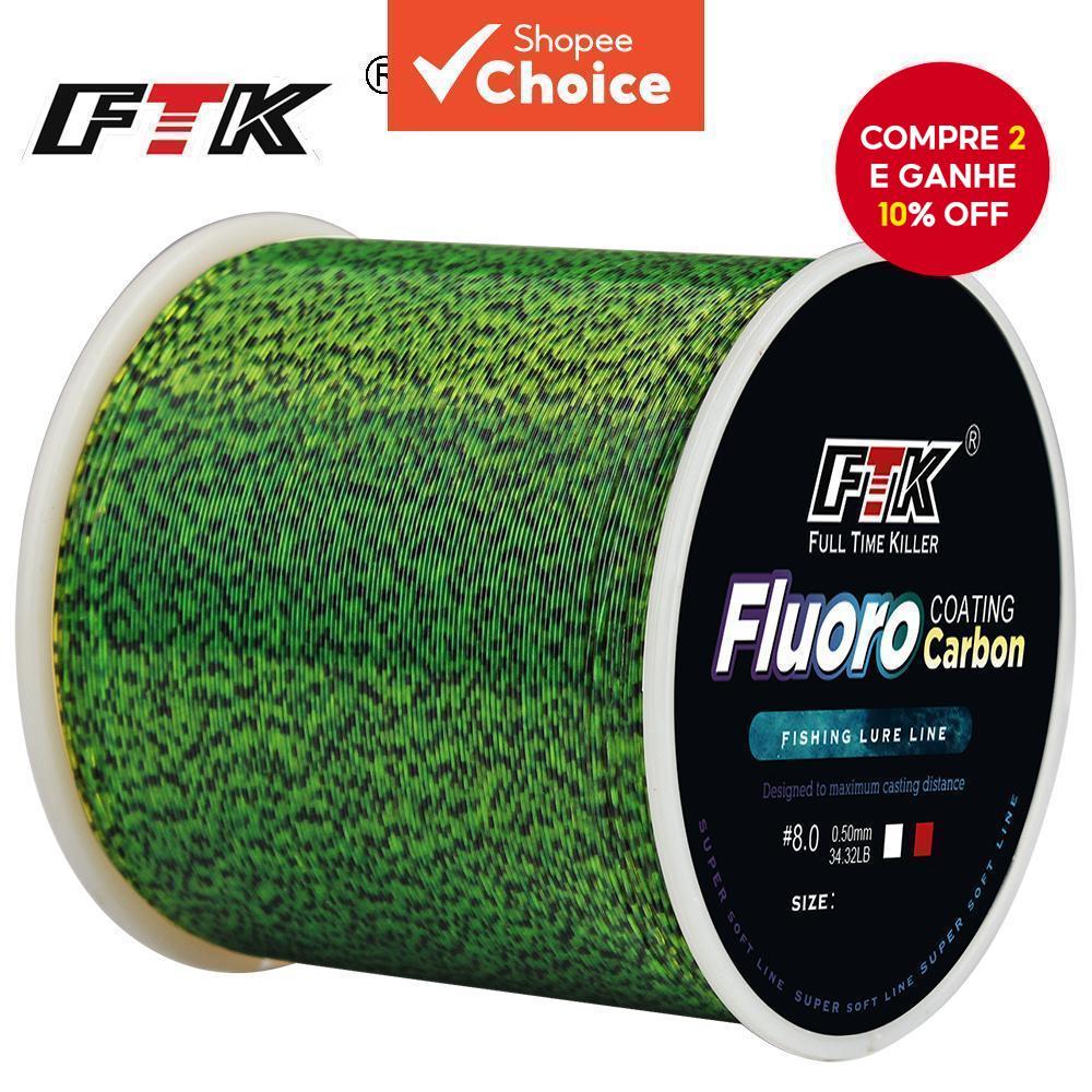 Linha Monofilamento de Fibra de Carbono 500M, Revestida de Fluorocarbono, para Pesca de Carpas, Verde Moteada.