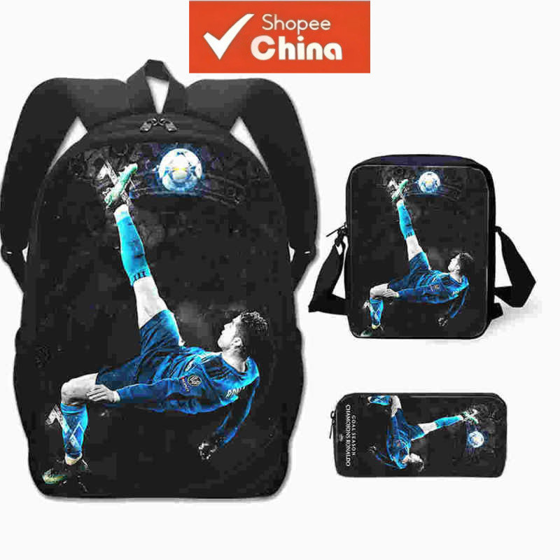 3 Peças/Conjunto Mochilas Infantis Bolsa de Ombro Estojo de Lápis Cristiano Ronaldo Mochila Confortável para Escola Prim