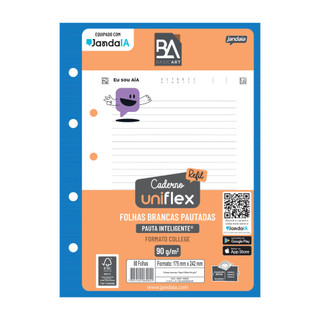 Refil Folha de Fichario Medio College 175 x 242 mm  Folha Branca Pautada 90g Folha + Grossa