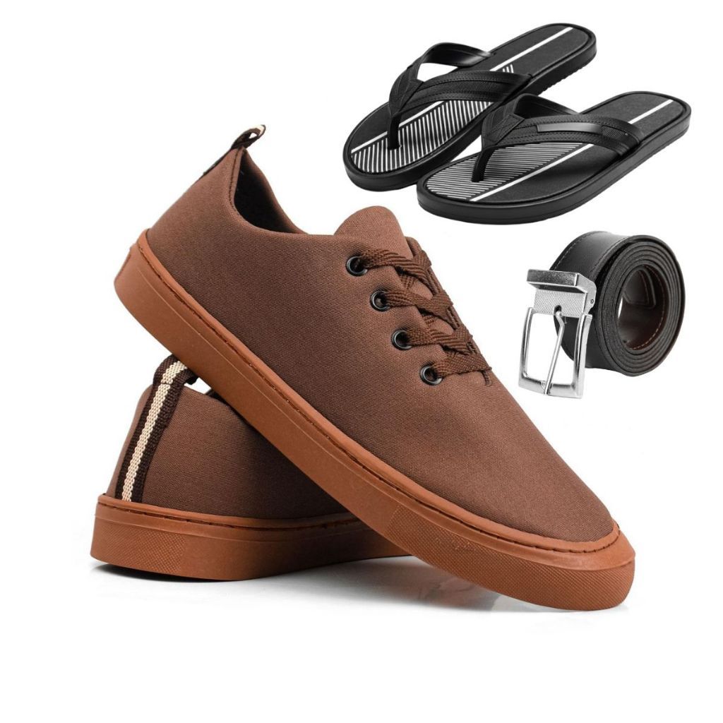 Sapato Masculino Tenis Casual Sapatenis Barato Cano Baixo + Chinelo e Cinto Social - PROMOÇAO