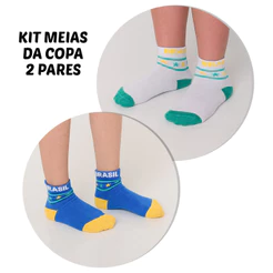 Kit 2Pares Meias Menino Menina Brasil Copa Escolar Futebol Criança Escola