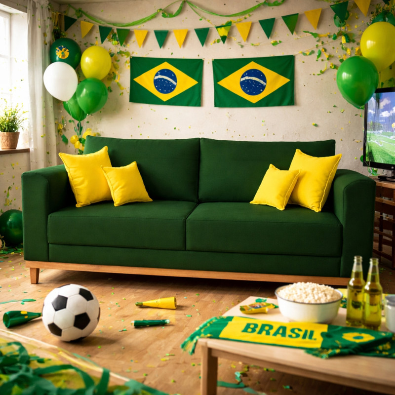 Sofá 3 Lugares Suede Verde PentaCampeão Sala de Estar Conforto para Assistir Jogos Futebol
