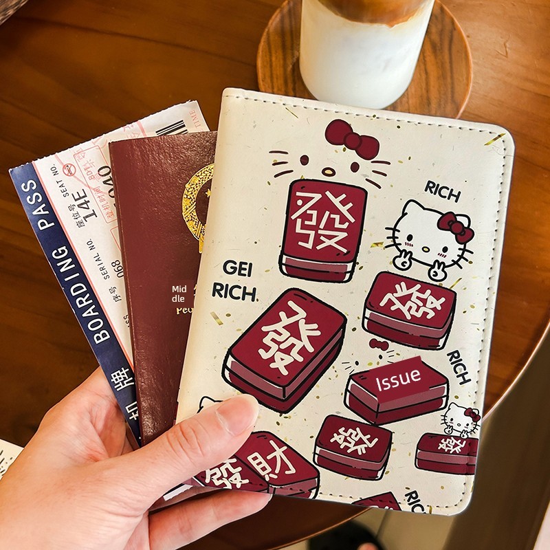 Olá Kitty festivo dos desenhos animados titular do passaporte saco de documentos caso protetor multifuncional titular do