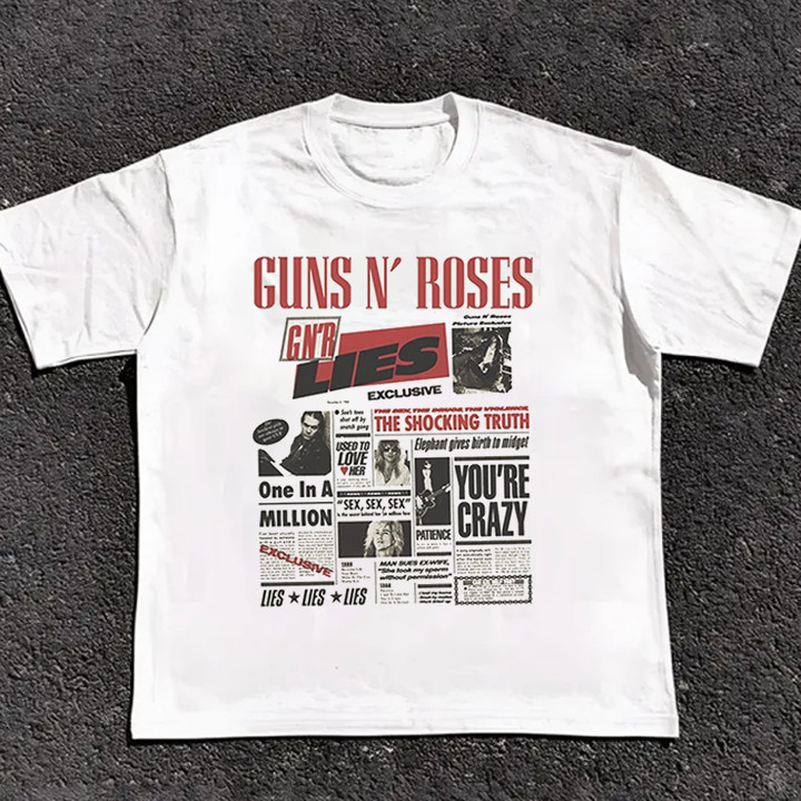 Camiseta  Gun's And Roses Lies Jornal Vintage Notícia Rock and Roll Heavy Metal