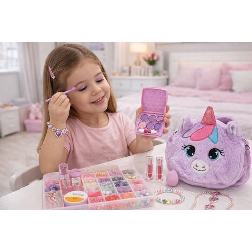 Kit Maquiagem Completo Bolsa Unicórnio Infantil Beauty Profissional Compacto Portátil