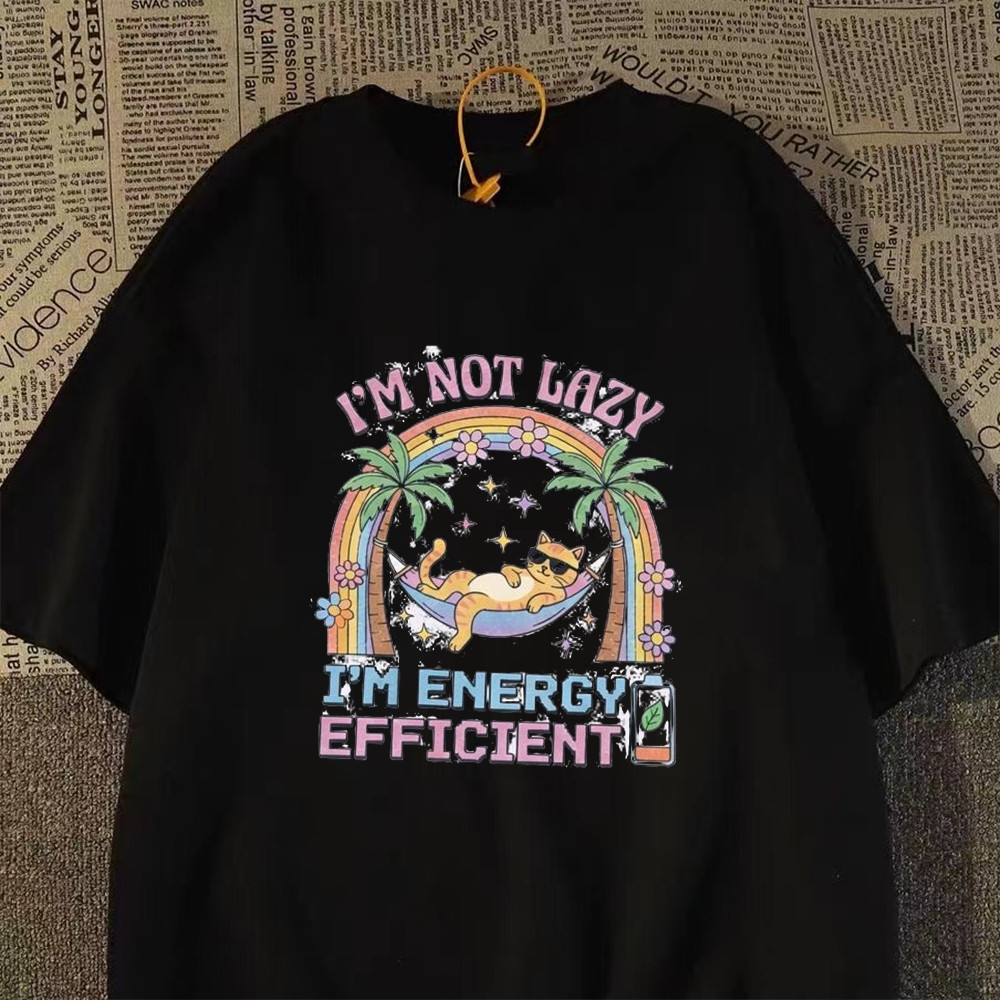 2026 Camiseta Masculino Feminino Oversized Algodão Streetwear Gato Hamaca Arco - Iris Coconuts