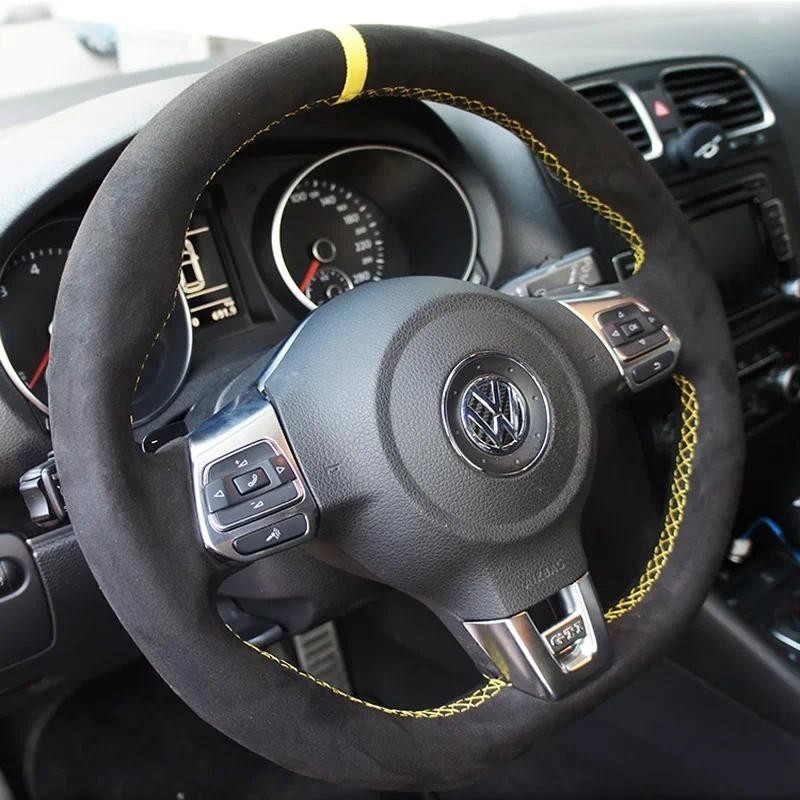 Para Volkswagen VW Golf 6 GTI MK6 Jetta GLI R20 Tiguan R-Line Trança Camurça Capa De Volante Do Carro Acessório Proteção