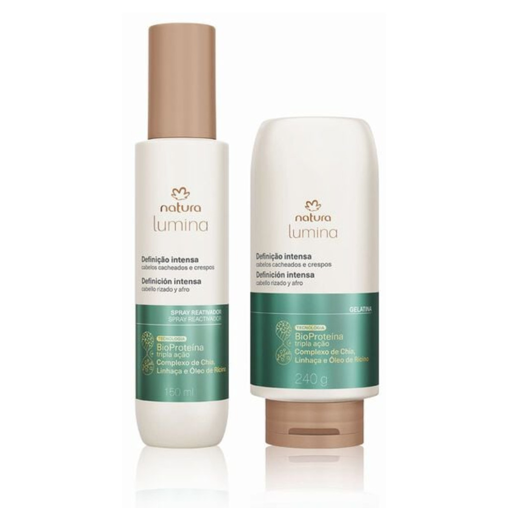 Kit Lumina definição intensa Gelatina e Spray reativador para Cabelos cacheados e Crespos