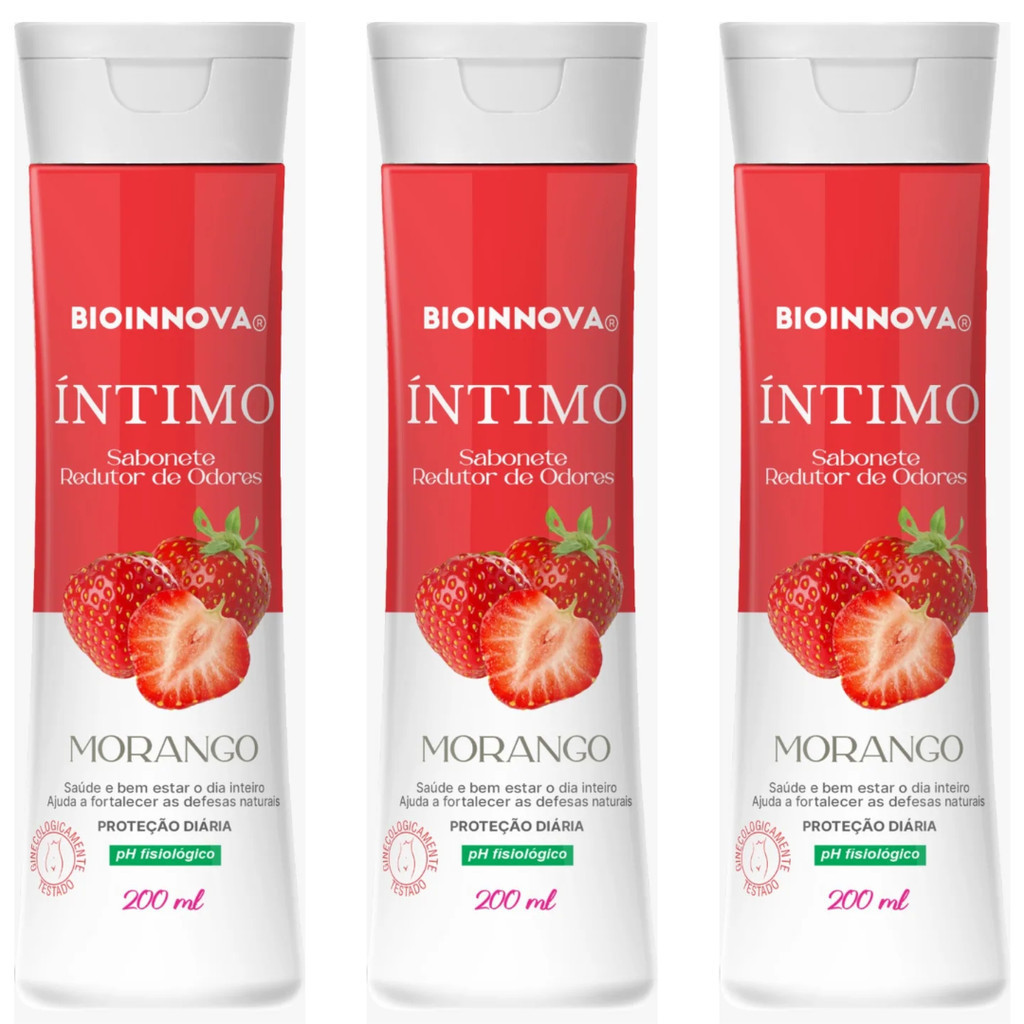 Kit 3 Sabonetes Íntimos Morango 200ml Bioinnova – Frescor e Cuidado Diário