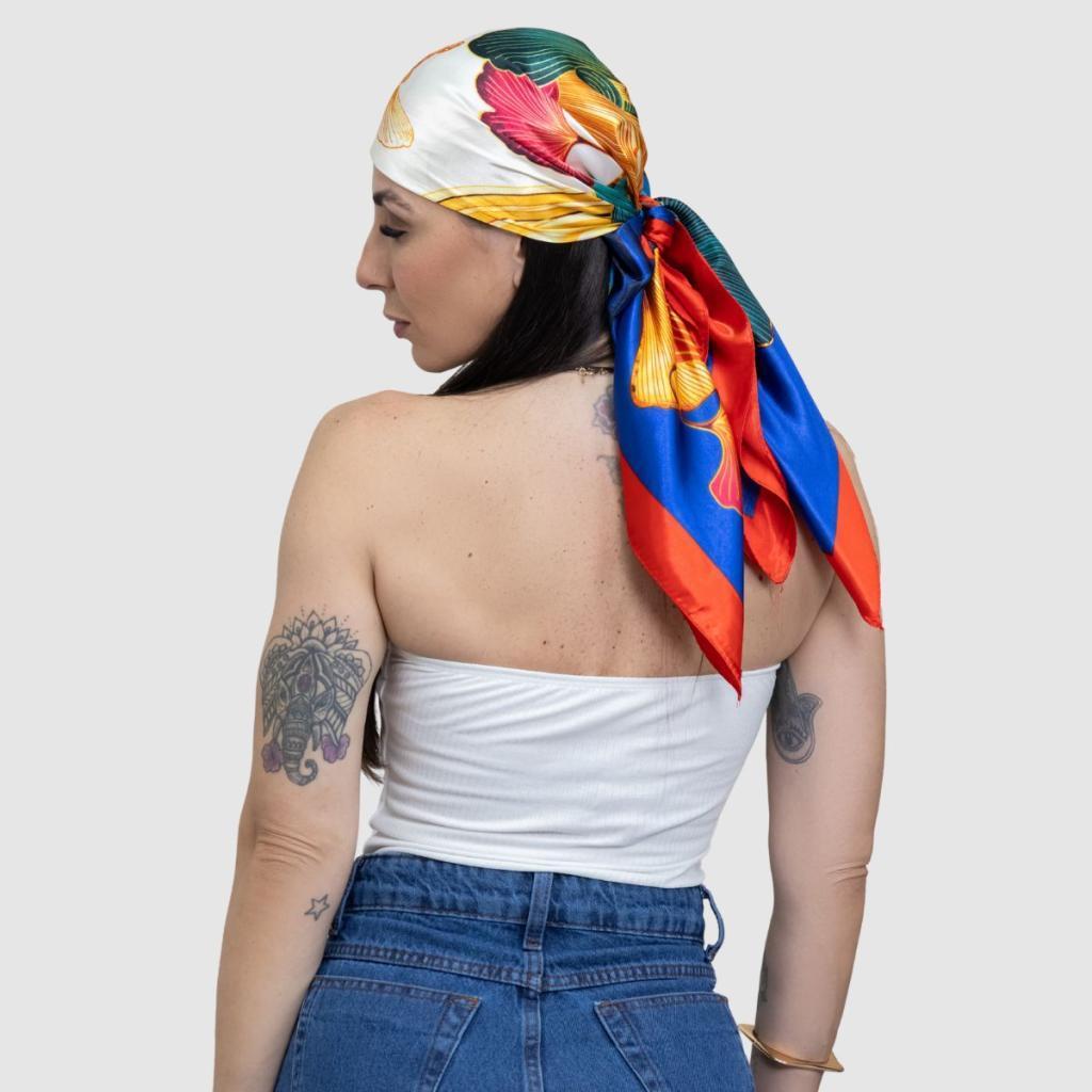 Lenço De Cetim Moda De Luxo Feminino Cabeça Cabelo e Pescoço Quadrado 90x90 Liso e Estampado