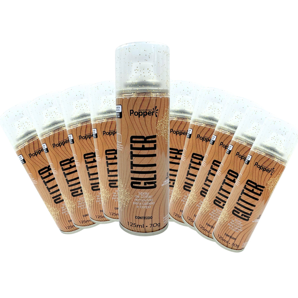 Kit 10 Spray De Glitter Dourado 125ml Popper Cabelo Corpo Roupa Maquiagem Brilho Ouro Pequeno Bolsa Festas Carnaval Show