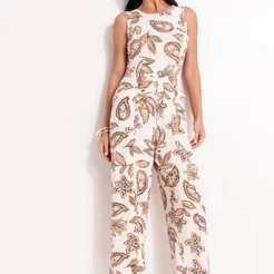 Macacão Em Malha De Viscose Floral Paisley Quintess