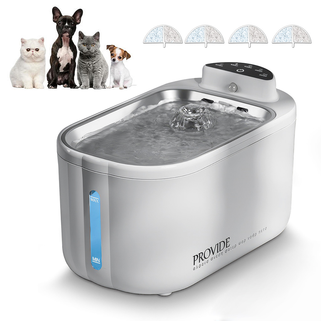 Bebedouro Automático Pet para Gatos e Cães, Fonte com Bandeja Inox, Recarregável por USB