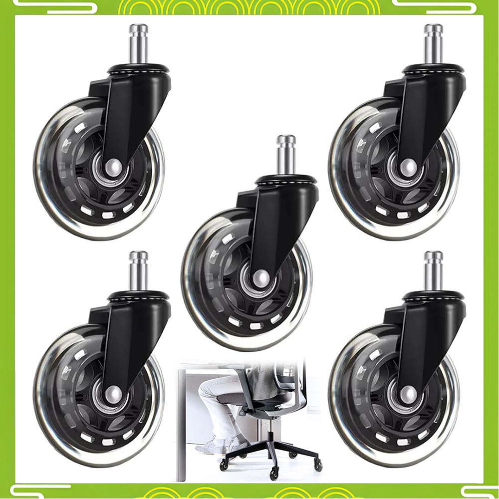 Cadeira de computador silenciosa roda Universal conjunto de 5 peças rolamento PU 135kg preto