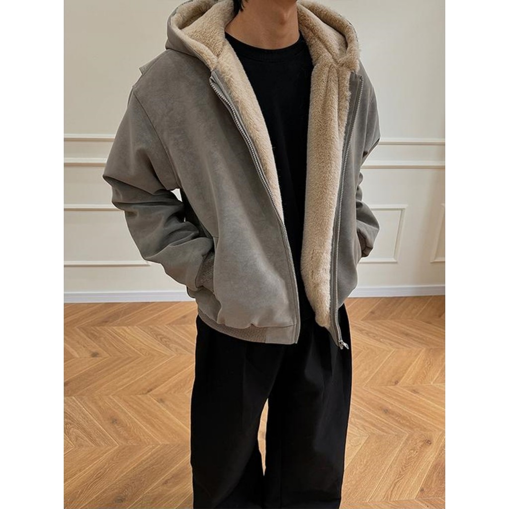 Assento de couro Pu montanha esculpida jaqueta acolchoada masculina forro de lã de inverno pele espessada um cordeiro ve