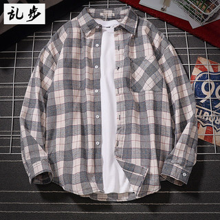 Ranbu camisa xadrez jaqueta masculina de manga comprida versão coreana na moda literária Harajuku Casual frente curta vo