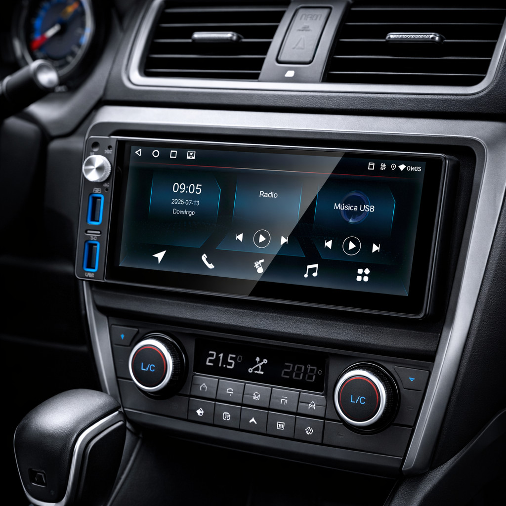 Central Multimídia 1 DIN Android 14 Tela 6.8 IPS GPS WiFi CarPlay Android Auto Câmera de Ré VPL-1013