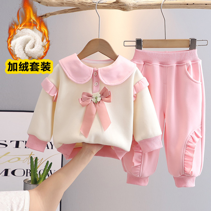 Meninas outono inverno roupas moda terno de lã de uma peça forro de lã do bebê engrossado moletom bebê crianças roupas e