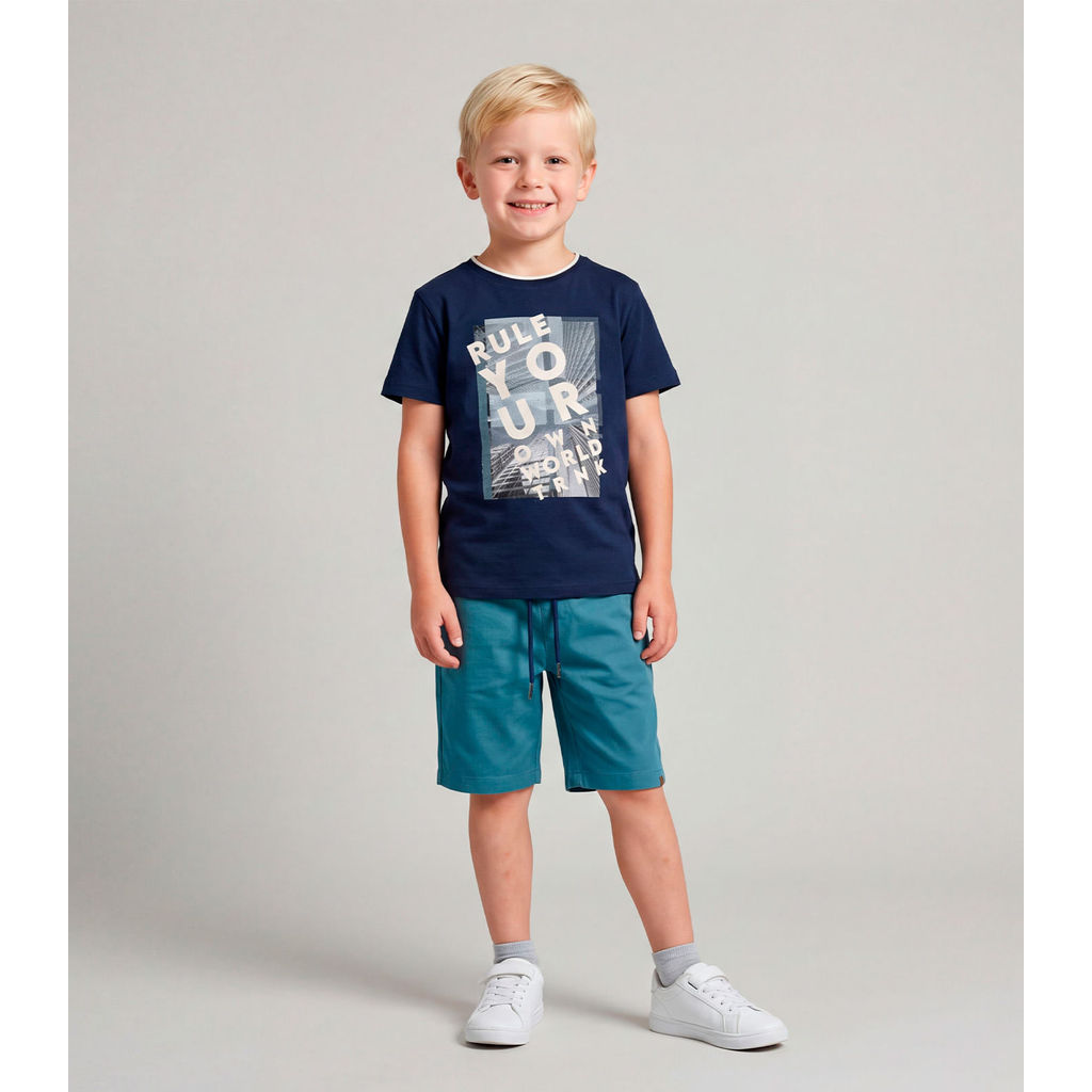 Conjunto Masculino Camiseta com Bermuda Trick Nick Azul Marinho em Oferta na Shopee