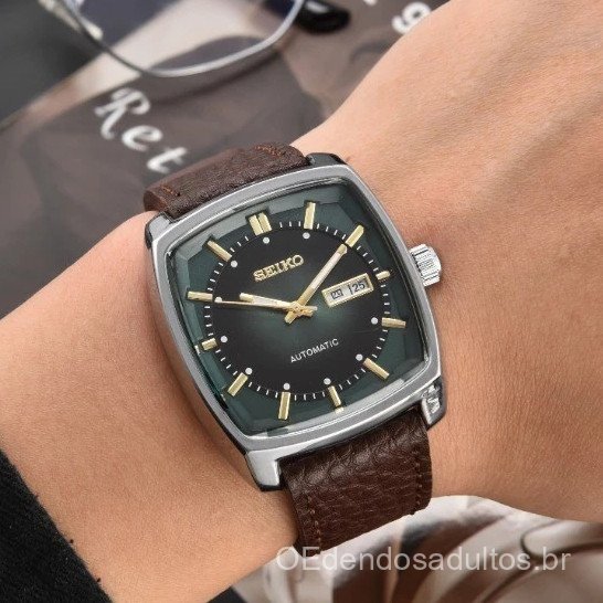 Relógio Masculino SEIKO Moldura Preta Clássico em Aço Inoxidável, Relógio Automático Mecânico Japonês para Homens