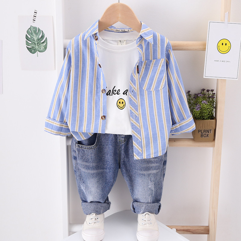 Meninos camisas de algodão de manga comprida camisas listradas das crianças bebê macio topos crianças primavera outono j