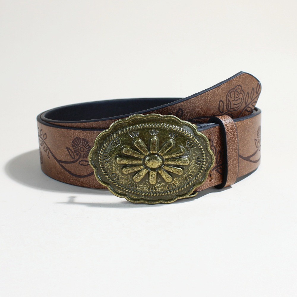 Cinto feminino de estilo retrô americano, visual vintage, nicho de subcultura, versátil e único, cinto de couro de comér