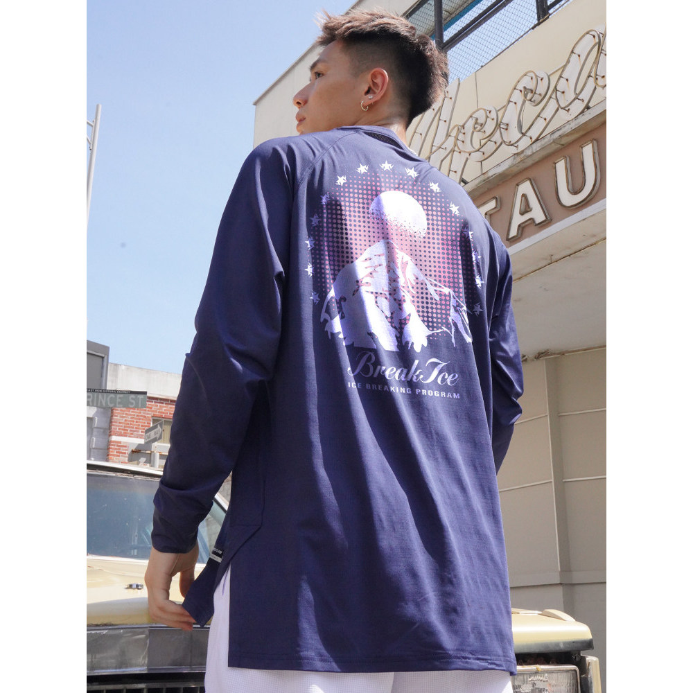 Bkcxzice outono novo estilo Xuerong moletom esportivo americano de manga comprida camiseta masculina de secagem rápida t