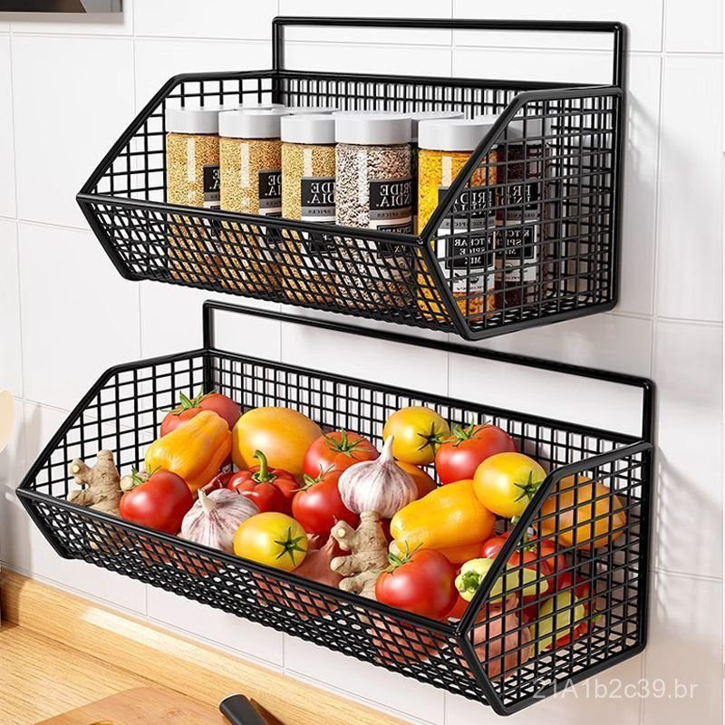 Prateleira de armazenamento para cozinha pendurada na porta, suporte para temperos de gengibre e alho sem furos, organiz