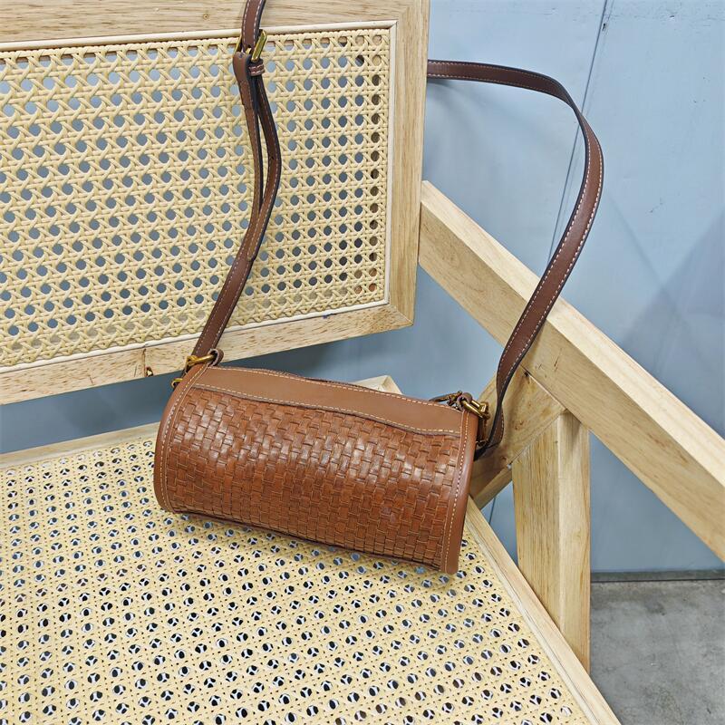 F primeira camada de couro árvore pasta vegetal curtido couro zíper Casual bolsa ombro tecido couro genuíno saco do mens