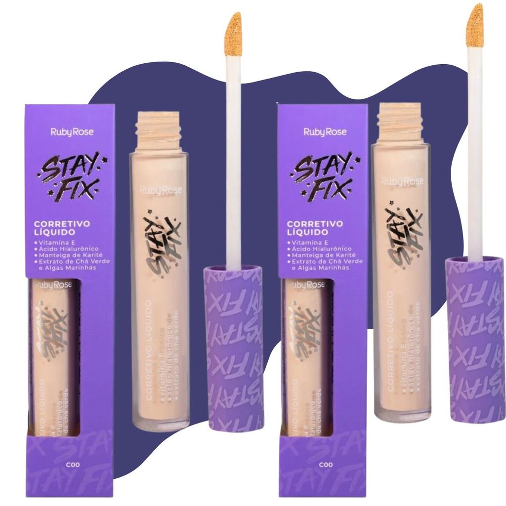 Kit 2 Corretivo Facial Liquido Ruby Rose Stay Fix C00