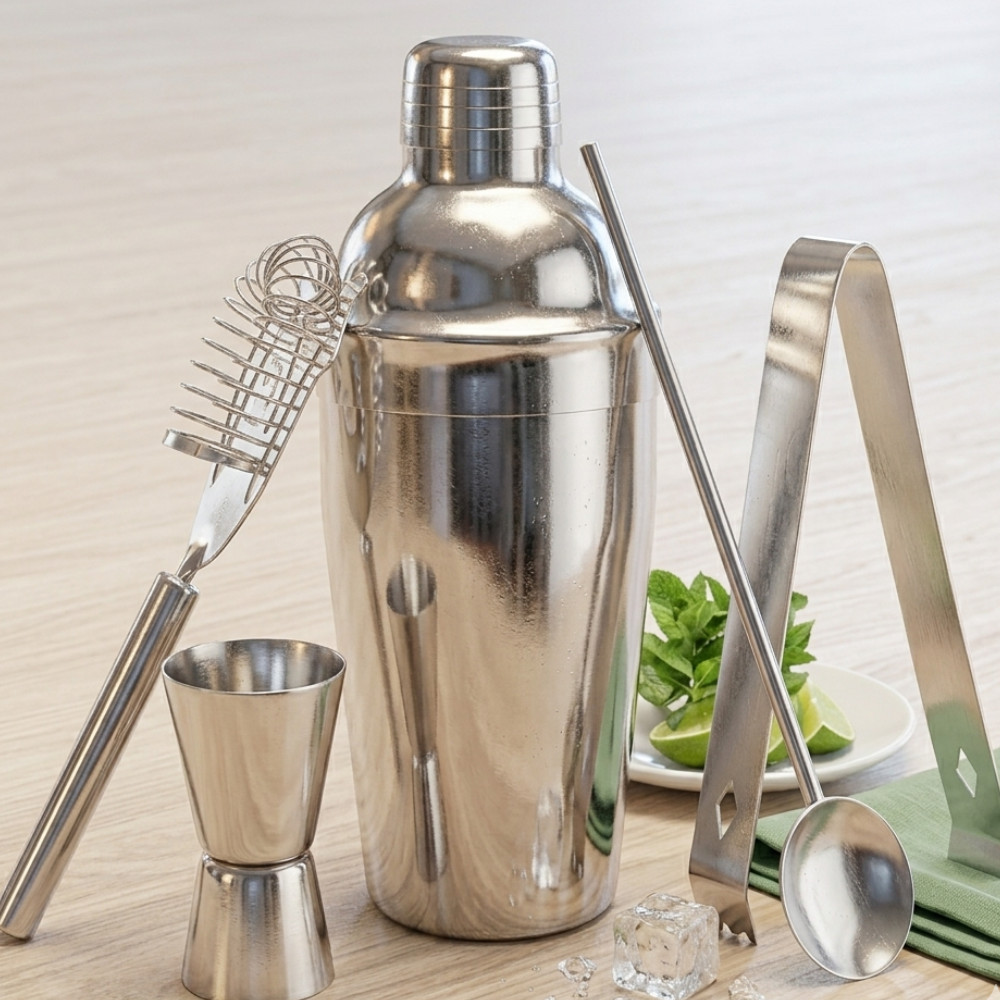 Kit Bar Barman com 5 Peças de Inox Coqueteira Caipirinha – Ideal para Drinks, Bar e Área Gourmet