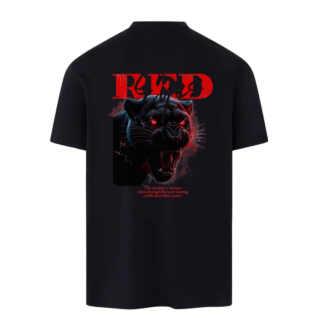Camiseta Básica Preta Confortável Unissex Algodão Modelo: "Pantera Red Eyes" - Lançamento Especial