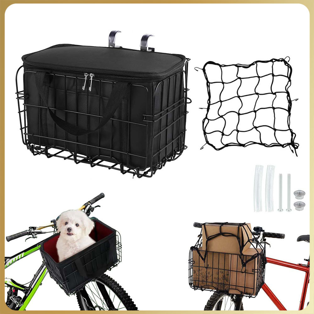 Preto cesto de bicicleta dobrável cesto dianteiro forro para cesto rede para capacete rede para bagagem