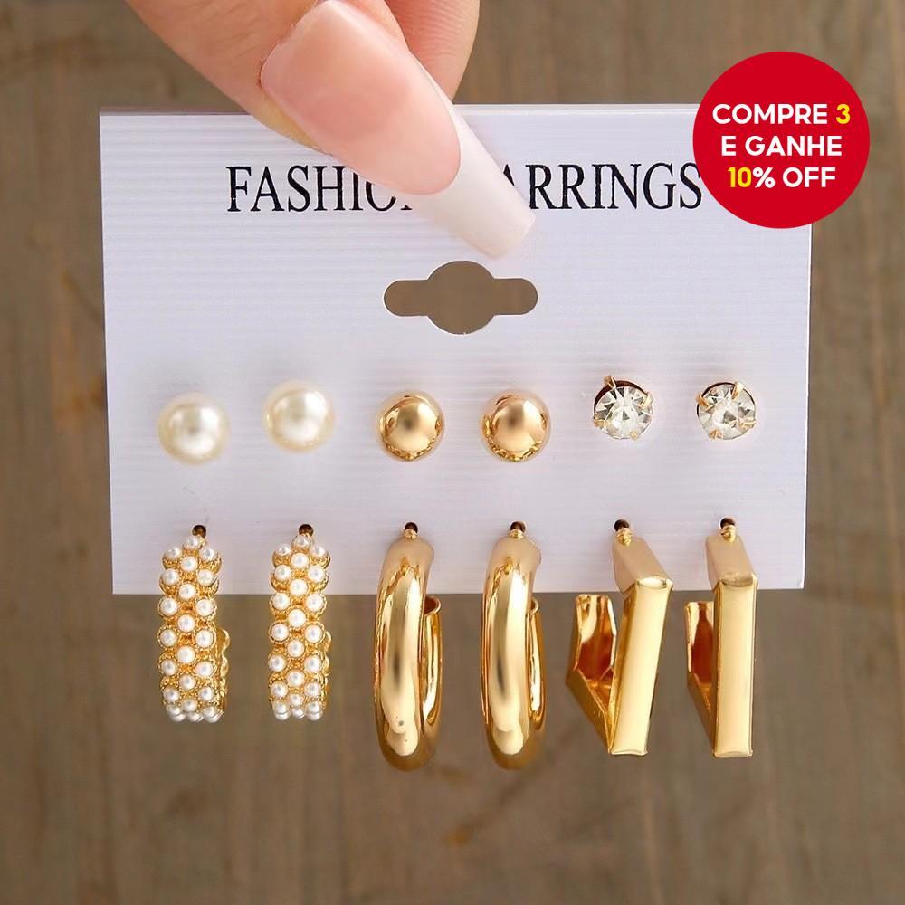 Conjunto De Brincos De Argola Geométricos Quadrados De 6 Peças Com Joias De Estilo Europeu Vintage De Pérola