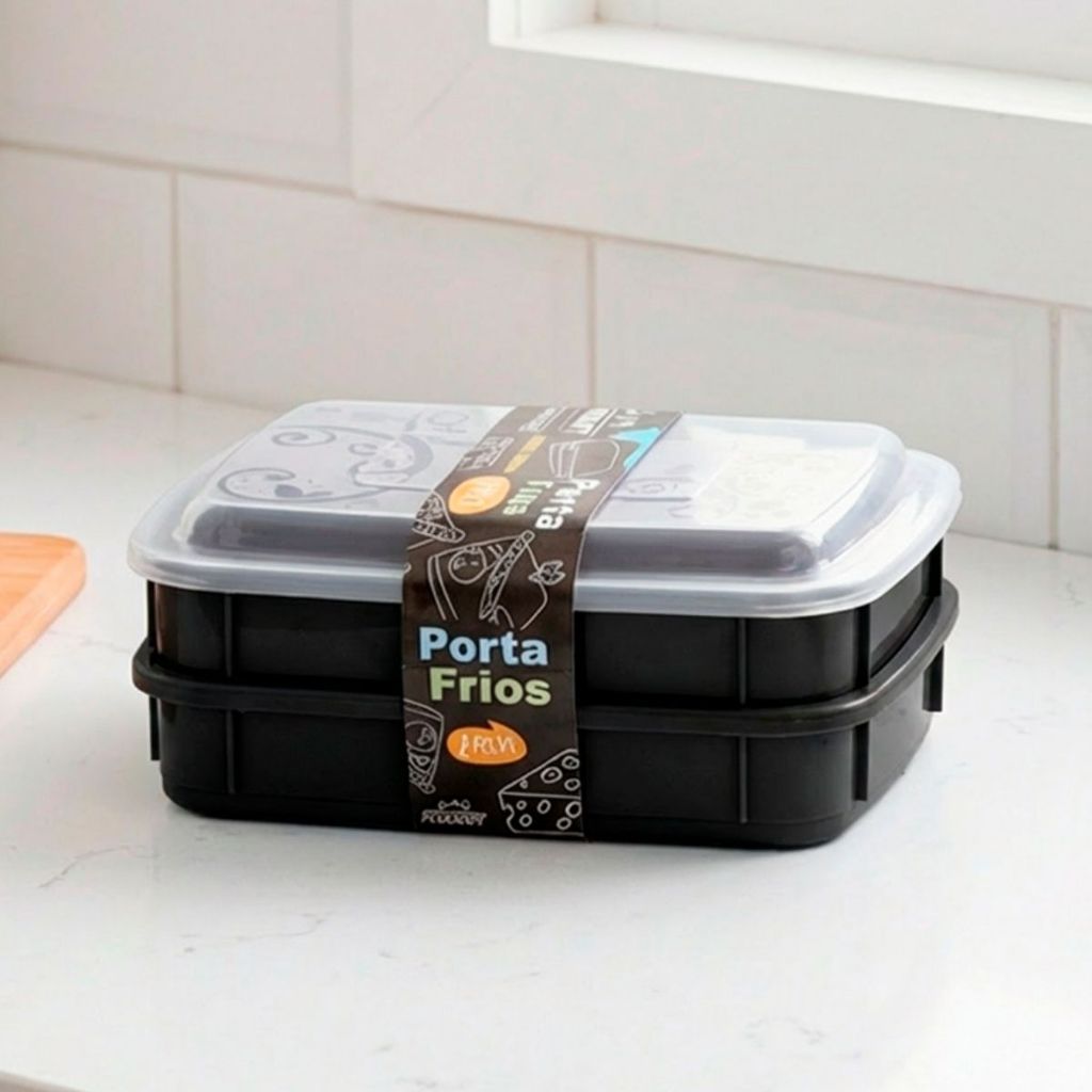 Porta Frios Plástico 2 Peças Com Tampa Colorido Transparente Organizador Geladeira Queijo Presunto BPA Free Cozinha