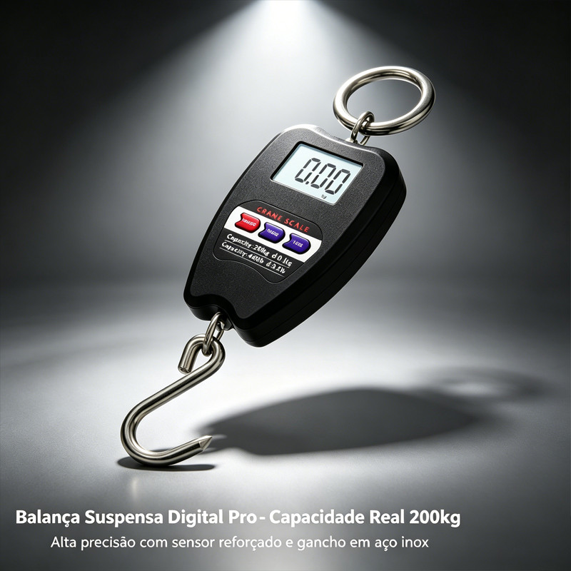 Imagem Balança Digital Suspensa de Gancho 200kg Alta Precisão Portátil Profissional - Ideal para Pesca, Carga e Mala