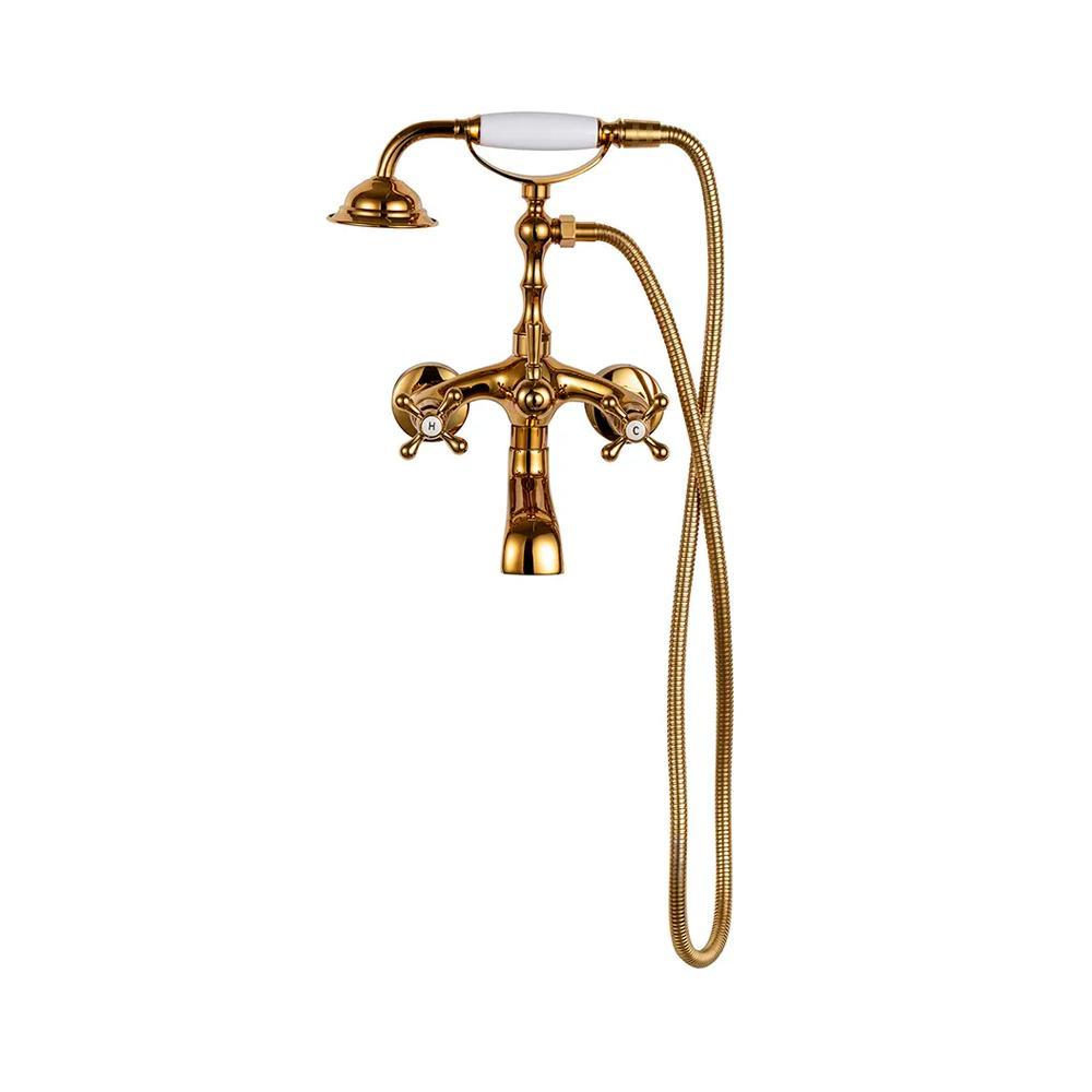 Misturador Duplo Comando De Parede Para Banheira Itinga Pingoo - Dourado