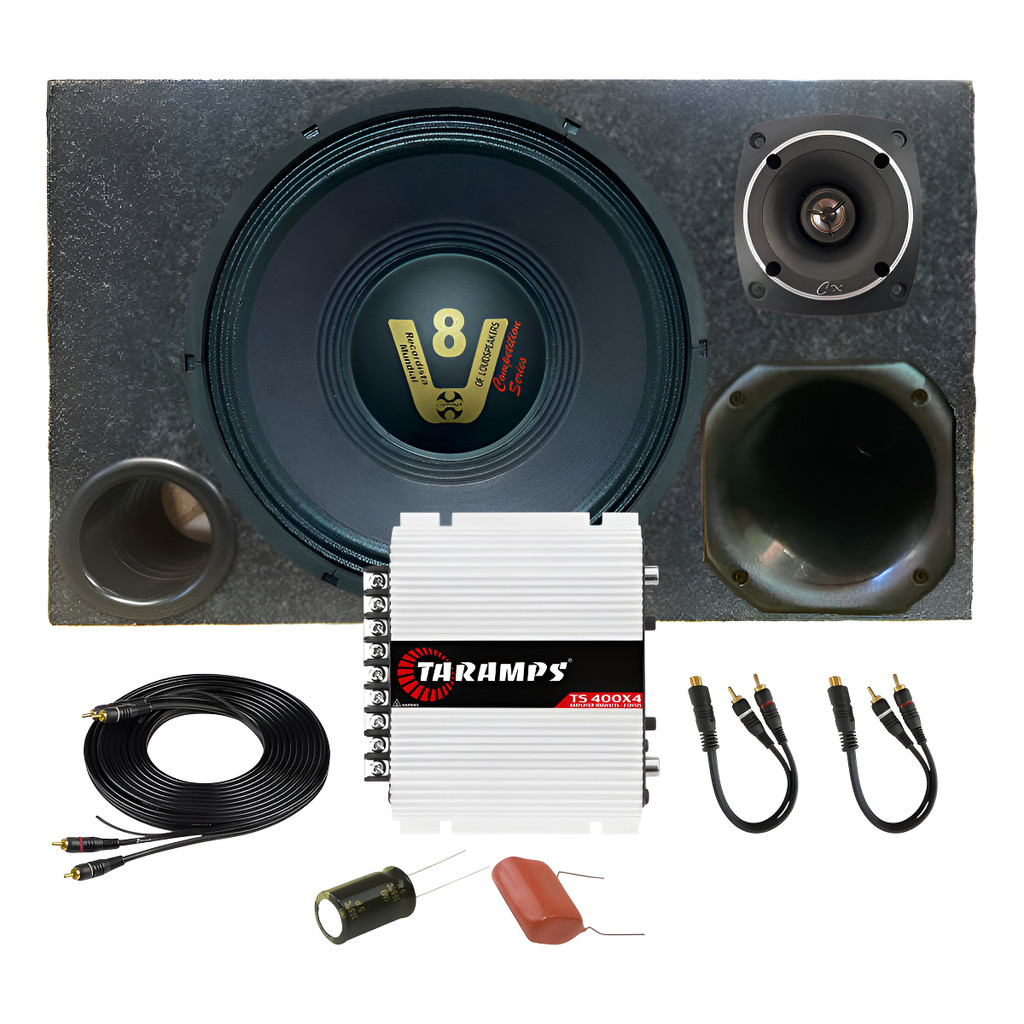 CAIXA TRIO 12 POL WOOFER COMPET 200W CONE SECO 4 OHMS + MÓDULO TARAMPS em Oferta na Shopee