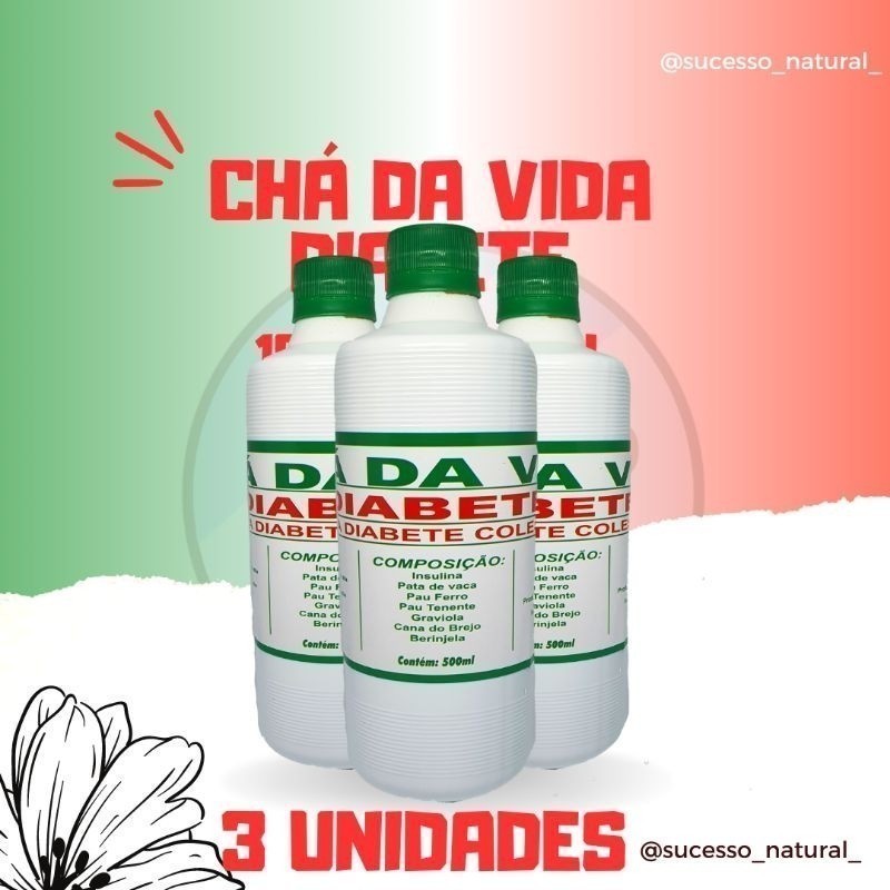 3X Frascos de 500ml C.D.V, Composto Diabético, 100% natural em Oferta na Shopee