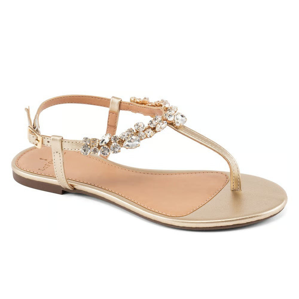 Rasteirinha La Femme Dourada Pedraria em Oferta na Shopee