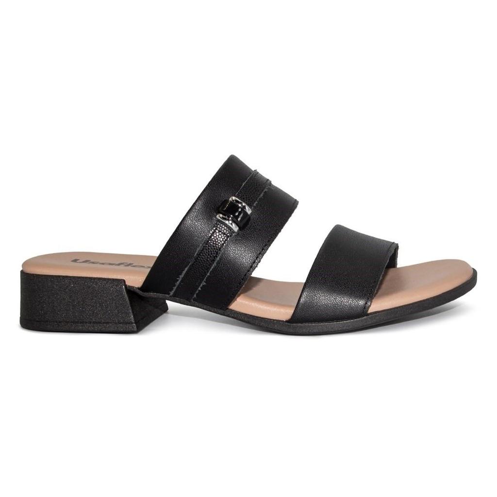 Tamanco Usaflex Feminino Salto Bloco Couro Enfeite Casual MM1701