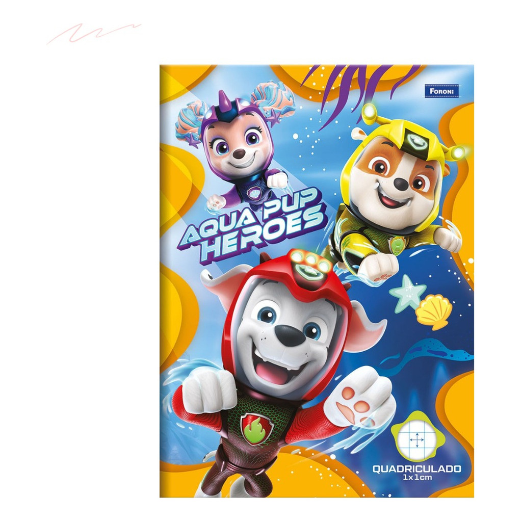 Caderno Quadriculado 1x1 Patrulha Canina Brochura 40fls Cor Laranja
