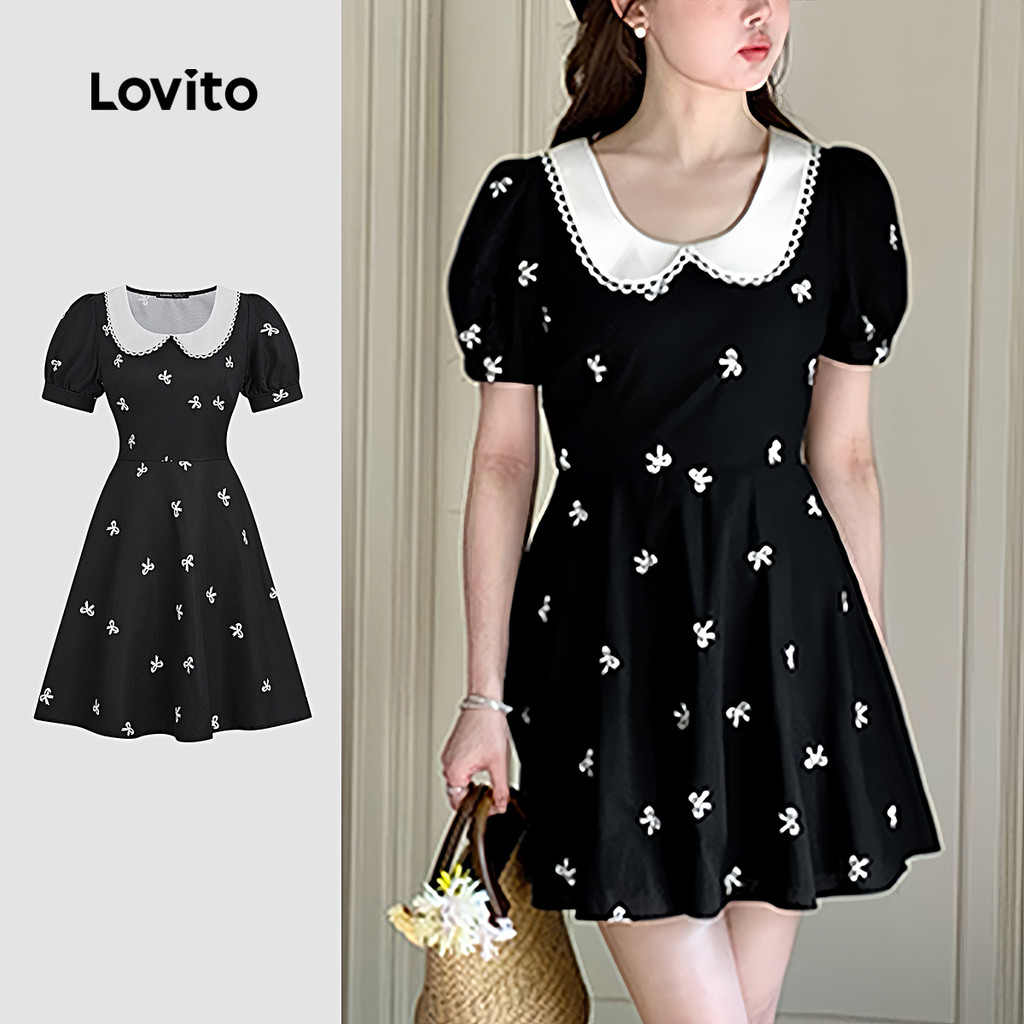 Lovito Vestido Fofo com Cores Contrastantes para Primavera/verão Vestido Preto para mulheres L166AD1073 em Oferta na Shopee