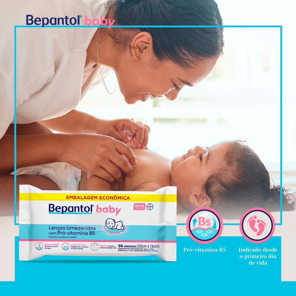 Detalhes do Lenço Umedecido Bepantol Baby para Bebês 96 unidades Embalagem Ecônomica