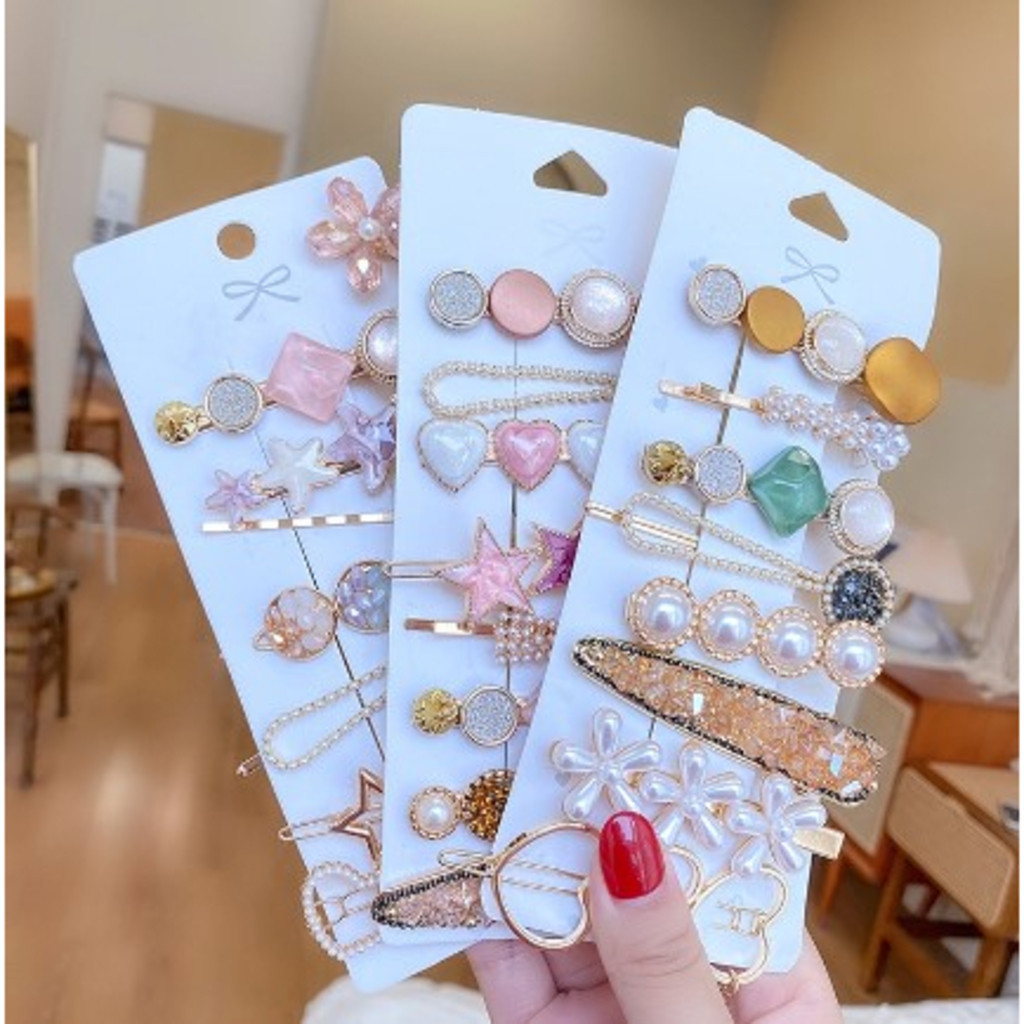 KIT 6 Clipe Simples Liu Haibian Palavra Clipe Ins Vermelho Net Pérola De Cristal De Volta Cabeça Superior Clipe Lado