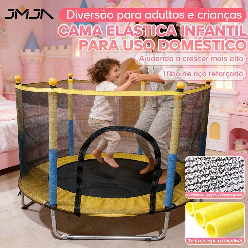 JMJN Cama Elástica Infantil Pula Pula 1,40m com Rede de Proteção Estrutura em Aço e Molas Reforçadas Colorida