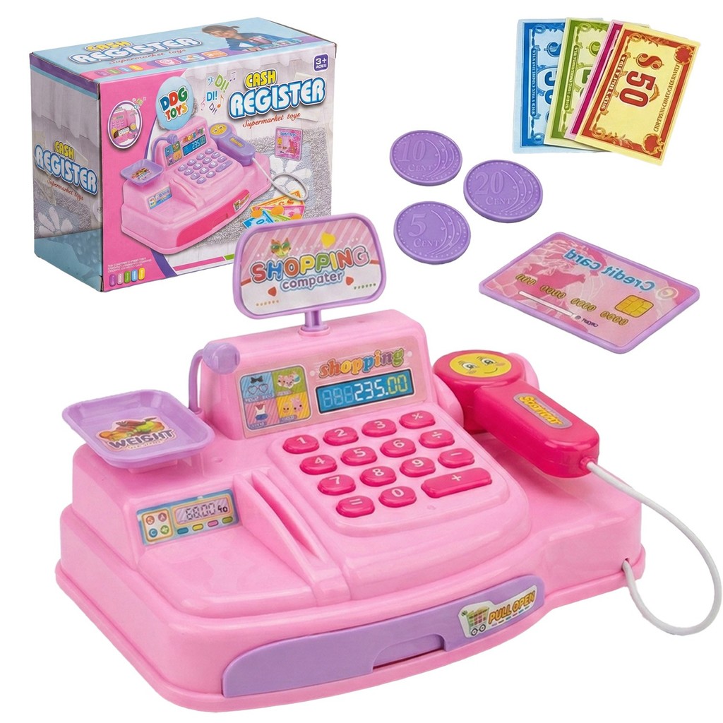 Brinquedo Caixa Registradora Mercado De Brinquedo Rosa Com Luzes Sons E Acessórios em Oferta na Shopee