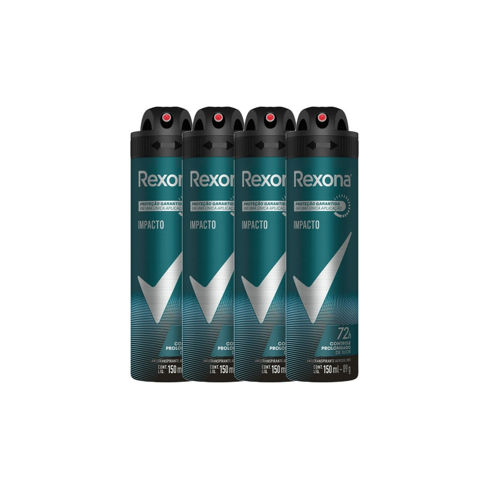 Kit 4 Desodorante Antitranspirante Aerosol Masculino Rexona Impacto 72 horas 150ml em Oferta na Shopee
