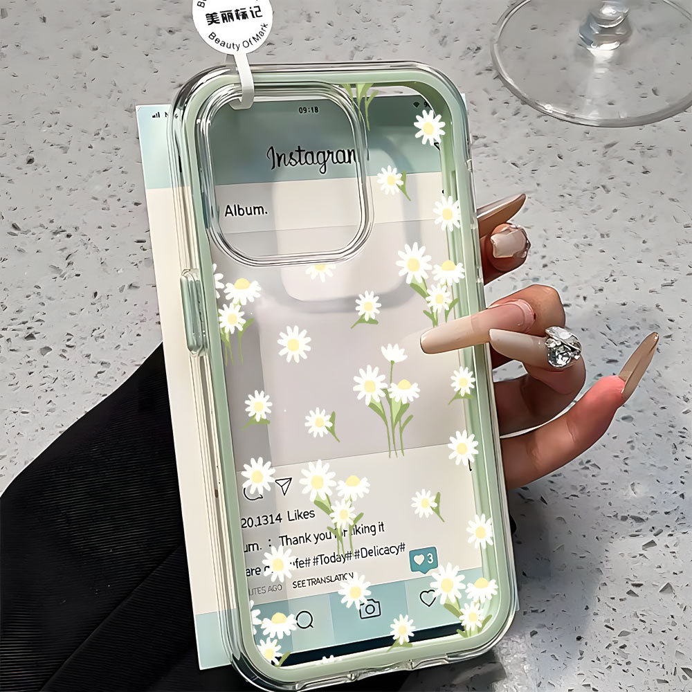 Capa Fresh Little Daisy Capinha Para iPhone 16 15 14 Plus 13 12 11 17 Air Pro Max Acrílico Transparente em Oferta na Shopee