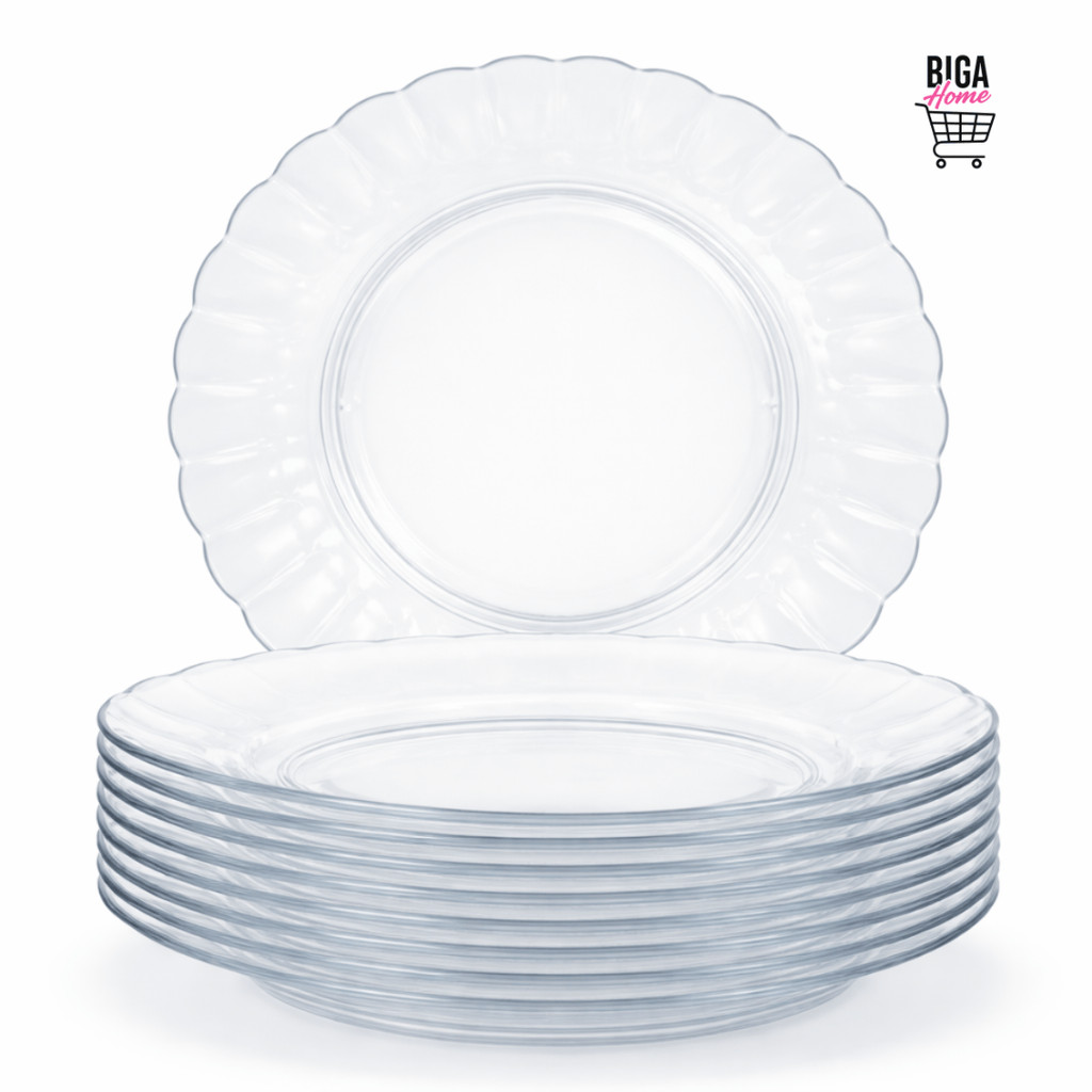 Kit Até 12 Pratos Carmine  De Vidro Fundo Transparente Resistente 22cm